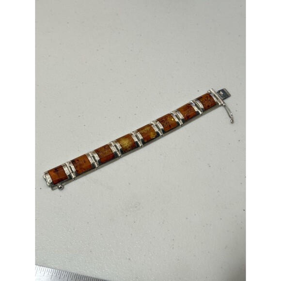 Vintage Heavy Baltic Amber Signed Size 7.5 Inches Sterling Box Bracelet - Picture 5 of 7